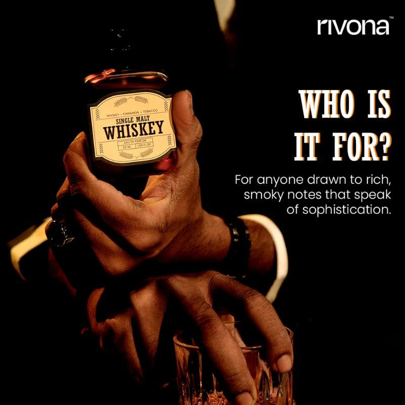 RIVONA NATURALS Single Malt Whiskey Perfume | Long Lasting Eau De Parfum for Men & Women | Bold, Smoky, Luxury Fragrance with Whiskey, Cinnamon & Tobacco | Unisex Perfume Gift | 50ml EDP