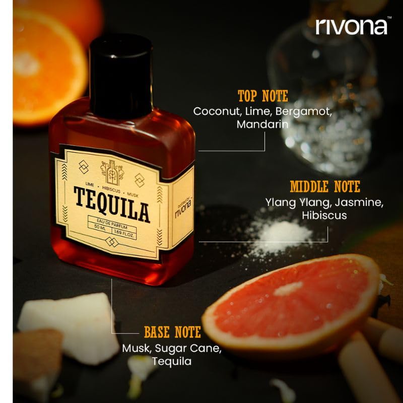 Rivona's Tequila Perfume - Zesty & Citrus, Long-Lasting Fragrance with Tequila, Bergamot & Lime, Unisex Eau de Parfum | Ideal for special occasions | 50ml