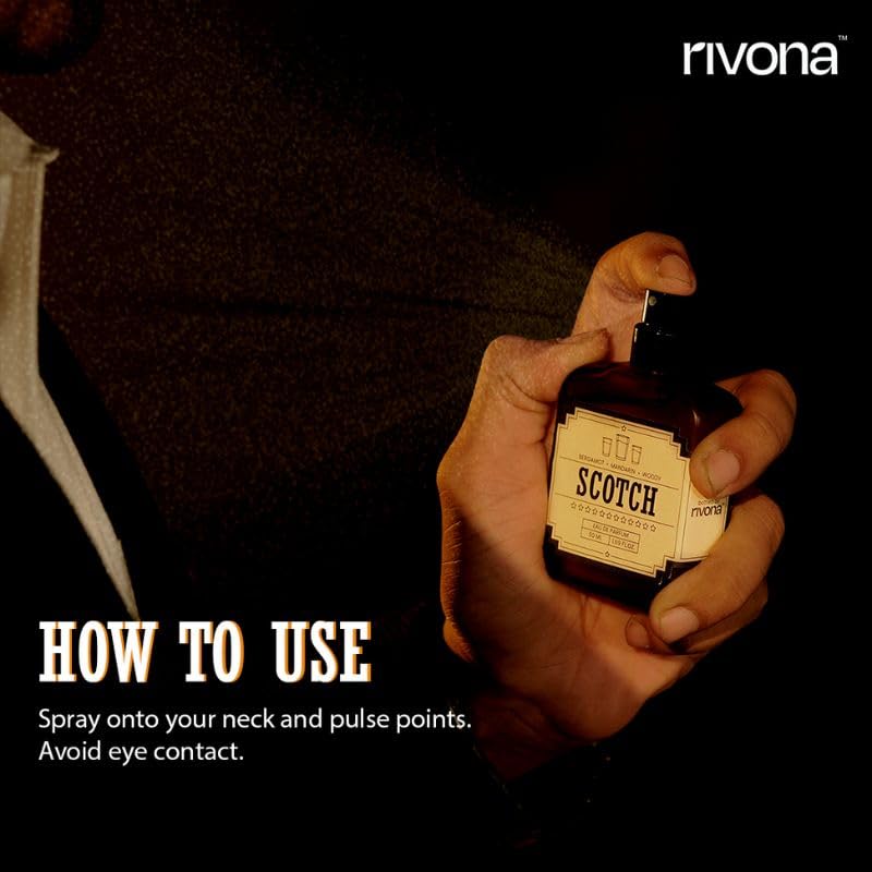 Rivona Scotch Perfume | Long Lasting Eau De Parfum for Men & Women | Warm, Woody, Sophisticated Fragrance with Sweet Scotch, Geranium & Vanilla | Unisex Perfume Gift | 50ml EDP