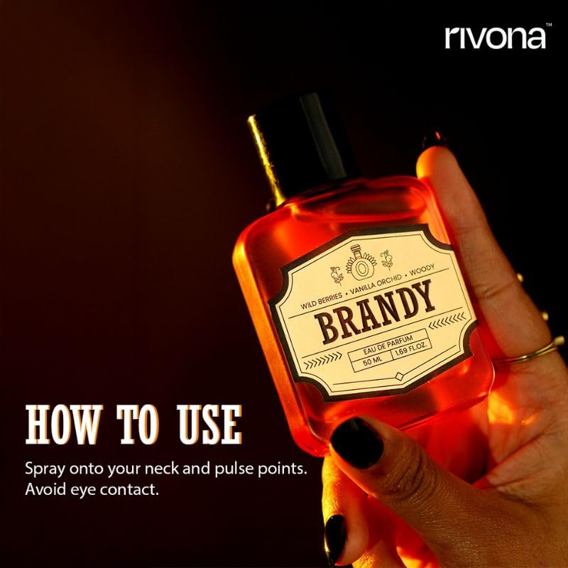 Rivona Brandy Perfume | Long Lasting Eau De Parfum for Men & Women | Rich, Warm & Sweet Fragrance with Brandy, Vanilla, Berries & Amber | Unisex Perfume Gift | 50ml EDP