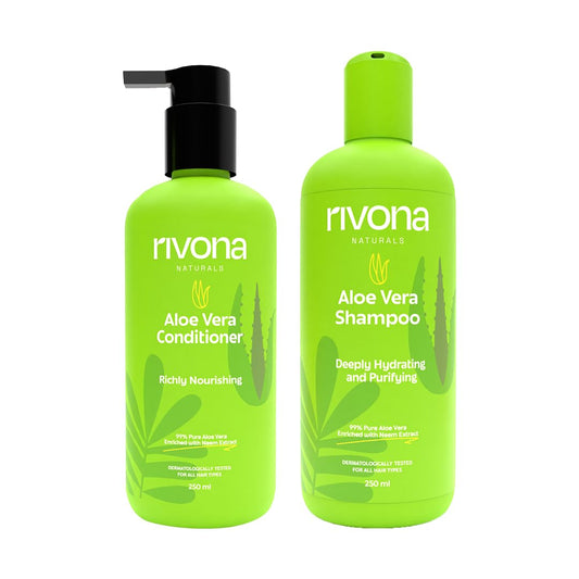 Rivona Naturals Aloe Vera Sulphate & Paraben Free Shampoo and Conditioner | Herbal Shampoo for Hair Growth & Hair Fall Control | Natural Cleanser with Moringa, Aloe vera & Neem |250 ml+250ml