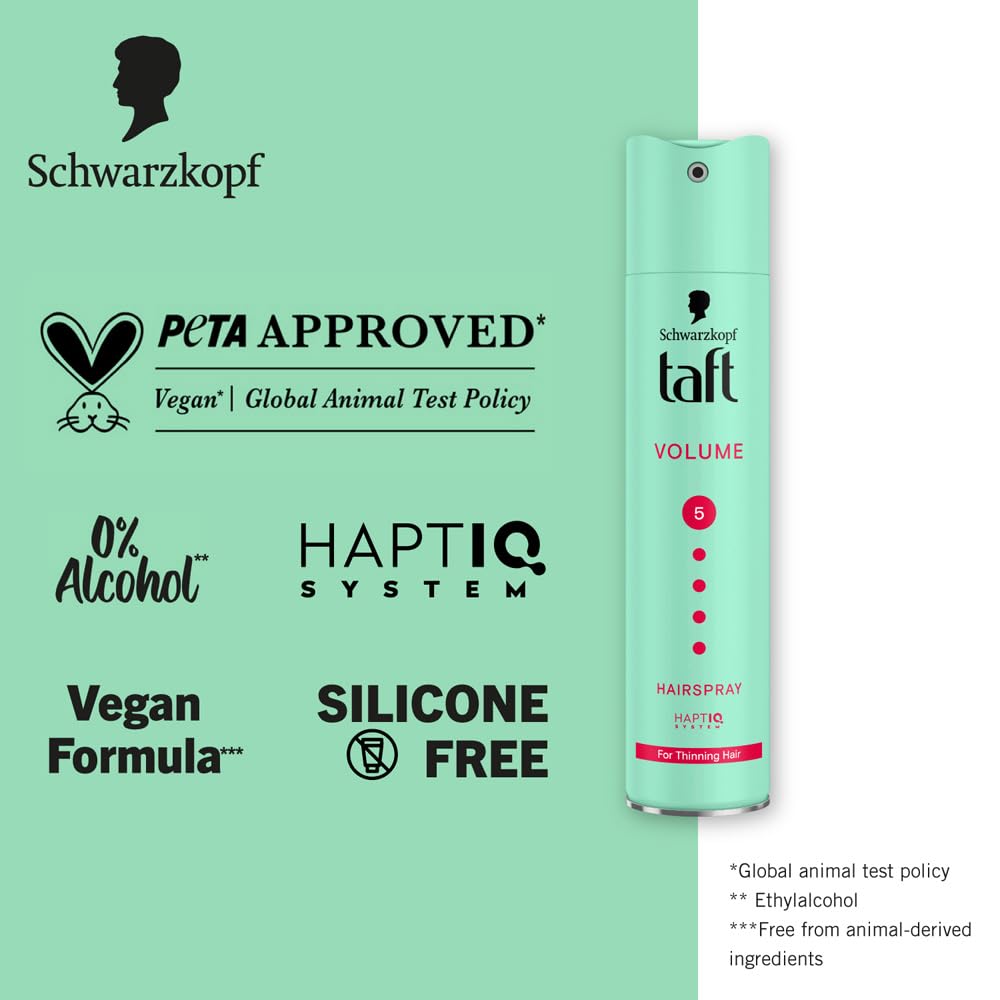 Schwarzkopf Taft Volume Hair Spray Hold Level 5, Hair Mousse for Fine and Thinning Hair, Volumising Mousse that Prevents Blow-Dry Damage, Non-Sticky, Vegan Formula - 250 ml