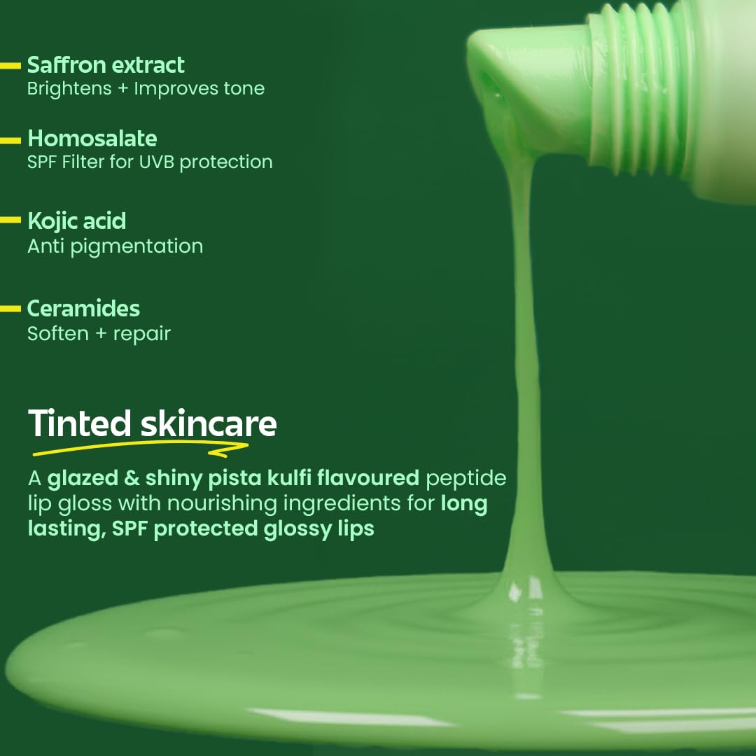 Rivona Naturals Pista Kulfi Glazed Peptide Lip balm with SPF 30l Ceramides,Saffron & Kojic Acid for lip brightening and depigmentation l Hydrating and GlossylVegan Natural flavor- Shade Transparent 8g