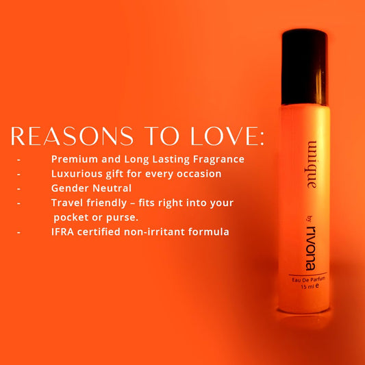 Rivona Unique Eau De Parfum Perfume for Women & Men with Freesia, Orange Blossom & Amberwood | Long Lasting EDP Fragrance Scent | 15ml