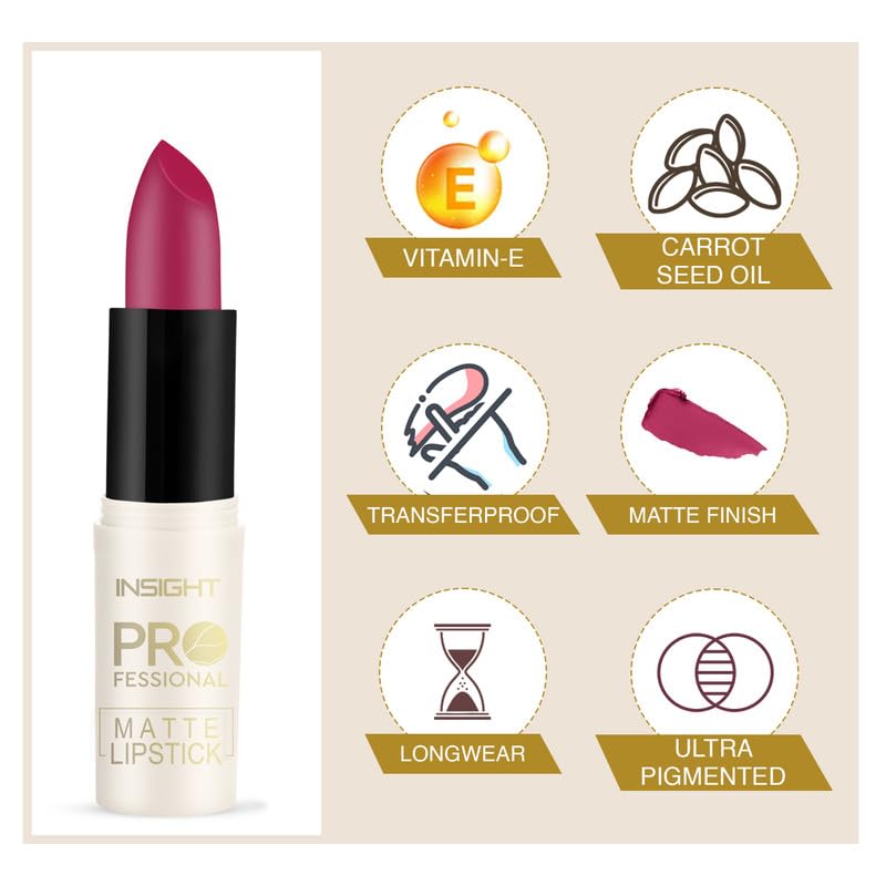 Insight Professional Matte Lipstick - Praise | Matte Finish | Ultra Pigmented | Transferproof | Infused with Carrot Seed Oil & Vitamin E (4.2gm)