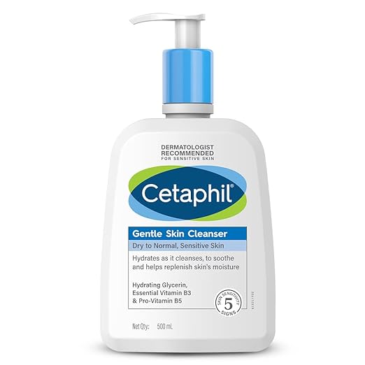 Cetaphil Gentle Skin Cleanser For Dry, Normal Sensitive Skin, 500ml Hydrating Face Wash With Niacinamide,Vitamin B5, Dermatologist Recommended, Paraben
