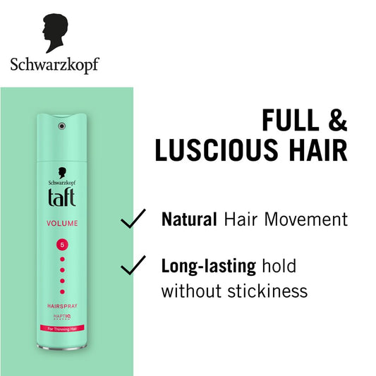 Schwarzkopf Taft Volume Hair Spray Hold Level 5, Hair Mousse for Fine and Thinning Hair, Volumising Mousse that Prevents Blow-Dry Damage, Non-Sticky, Vegan Formula - 250 ml