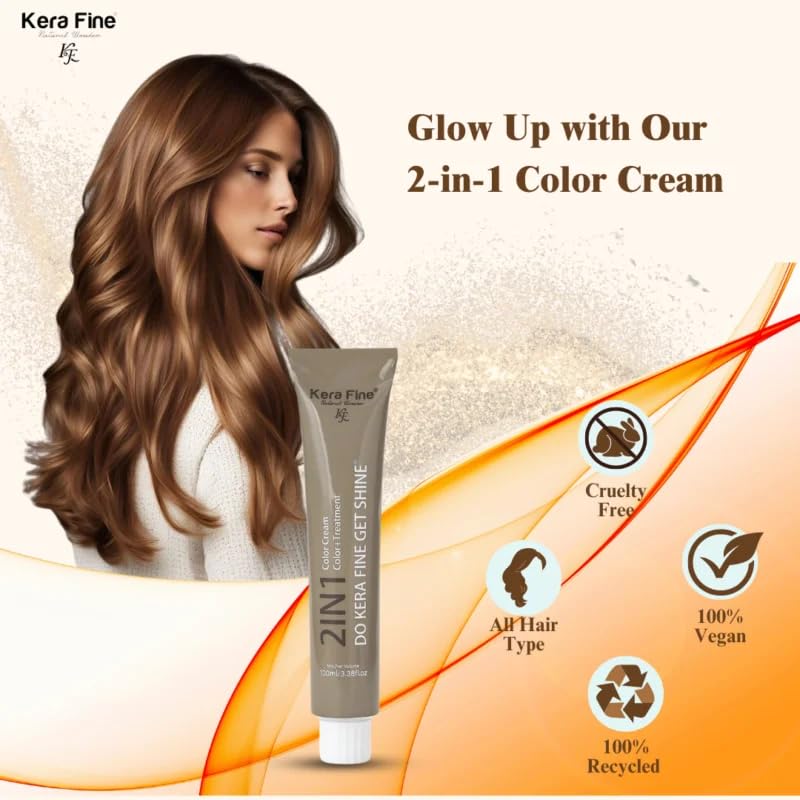 KERA FINE 2 IN 1 HAIR COLOR CREAM | 2-IN-1 FORMULA PROFESSIONAL HAIR COLOR (MEDIUM BROWN )NO.4,