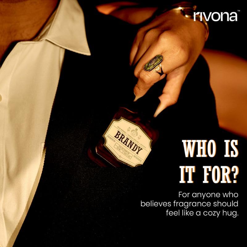 Rivona Brandy Perfume | Long Lasting Eau De Parfum for Men & Women | Rich, Warm & Sweet Fragrance with Brandy, Vanilla, Berries & Amber | Unisex Perfume Gift | 50ml EDP