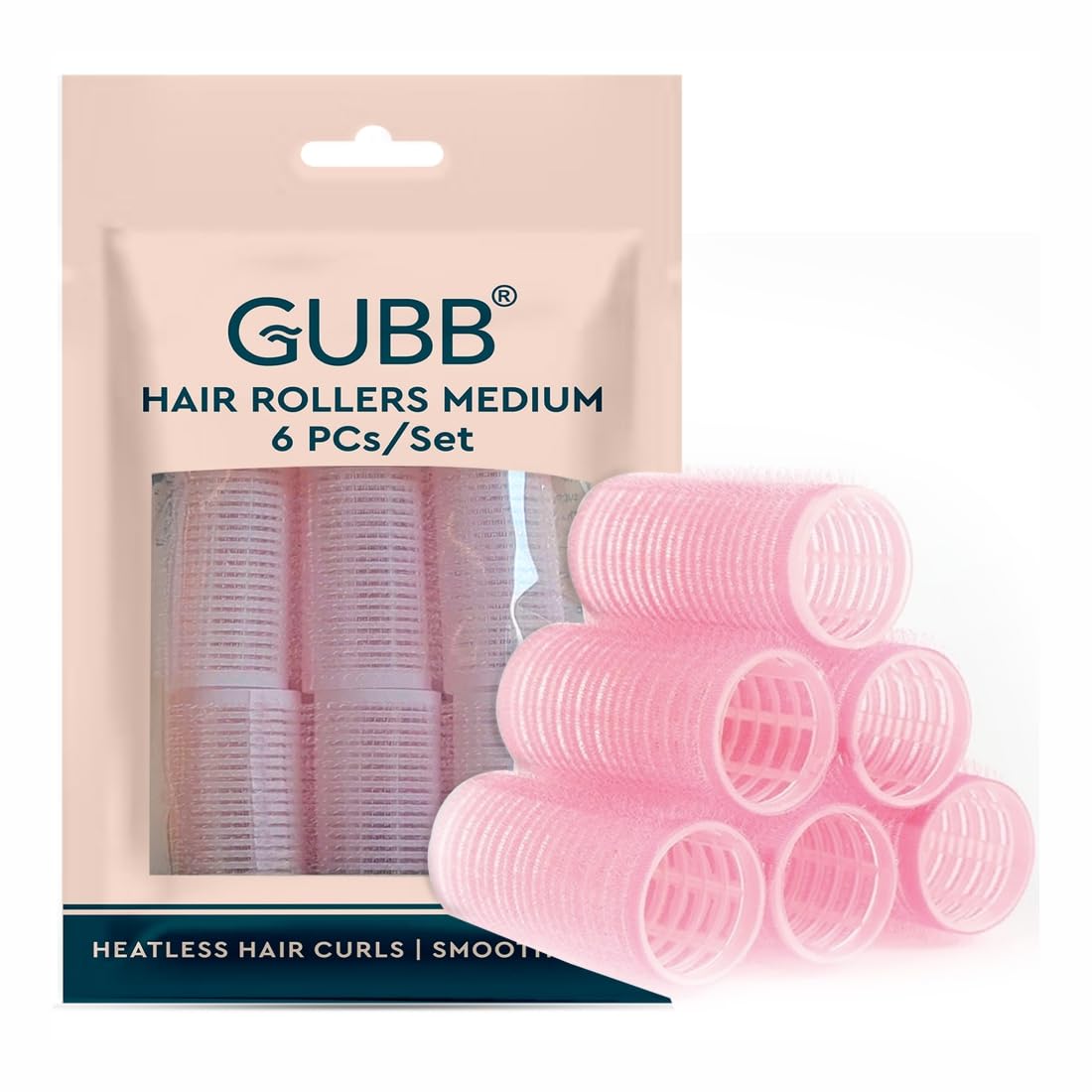 GUBB Hair Roller Curlers Medium - Set of 6 Pink Hair Curlers - Easy-to-Use Hair Rollers for Effortless Styling and Gorgeous Curls