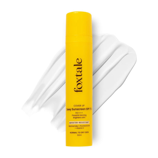Foxtale SPF 70 Niacinamide Dewy Sunscreen with PA++++ For Dewy Sun Protection|Prevents Tan|Lightenweight, Non Greasy, No White Cast|Anti-Tan Formula|For Men & Women|For all skin type,50 Ml