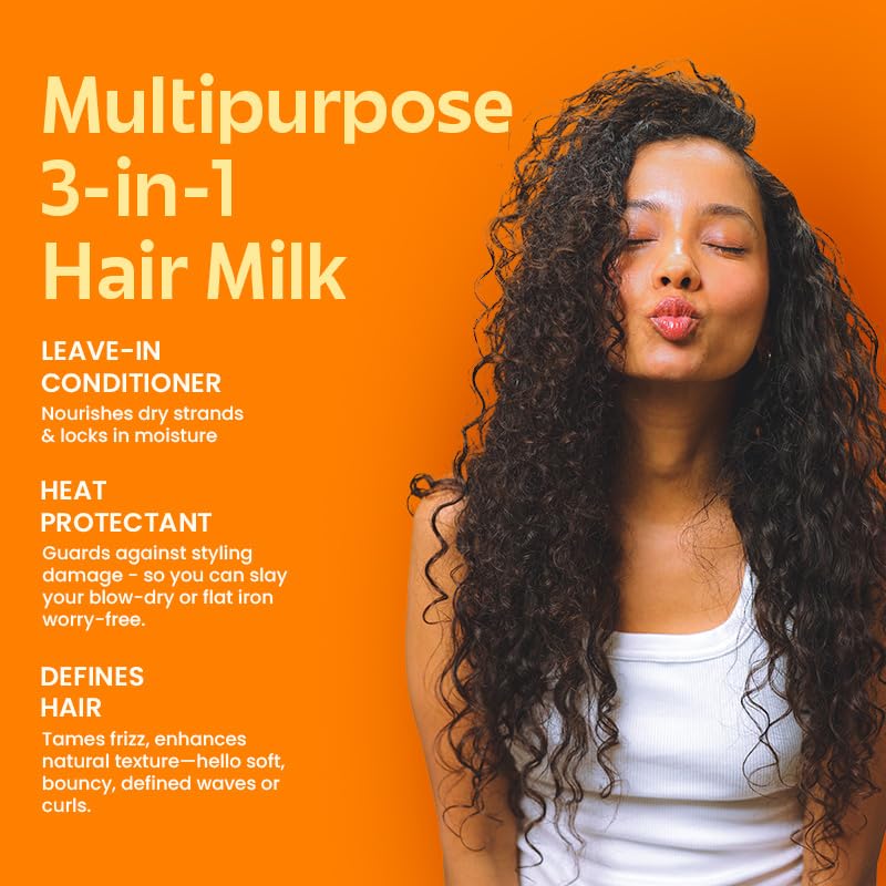 Rivona Naturals Honey & Oat Hair Milk | 3-in-1 Weightless Leave-In Conditioner + Heat Protectant + Anti-Frizz Cream | Silicone-Free | Adds Shine & Moisture | For Curly, Wavy & Frizzy Hair | 100ml