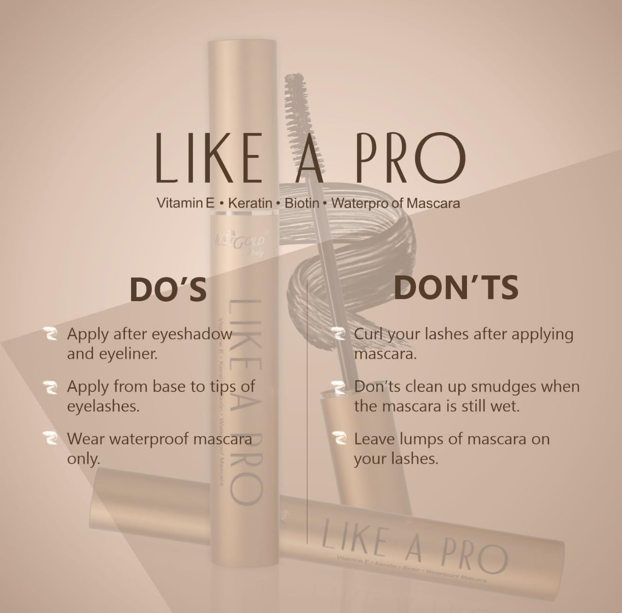 Justgold Like A Pro Mascara With Keratin, Biotin, Vitamin E & Arginine, Smudge proof & Waterproof Mascara