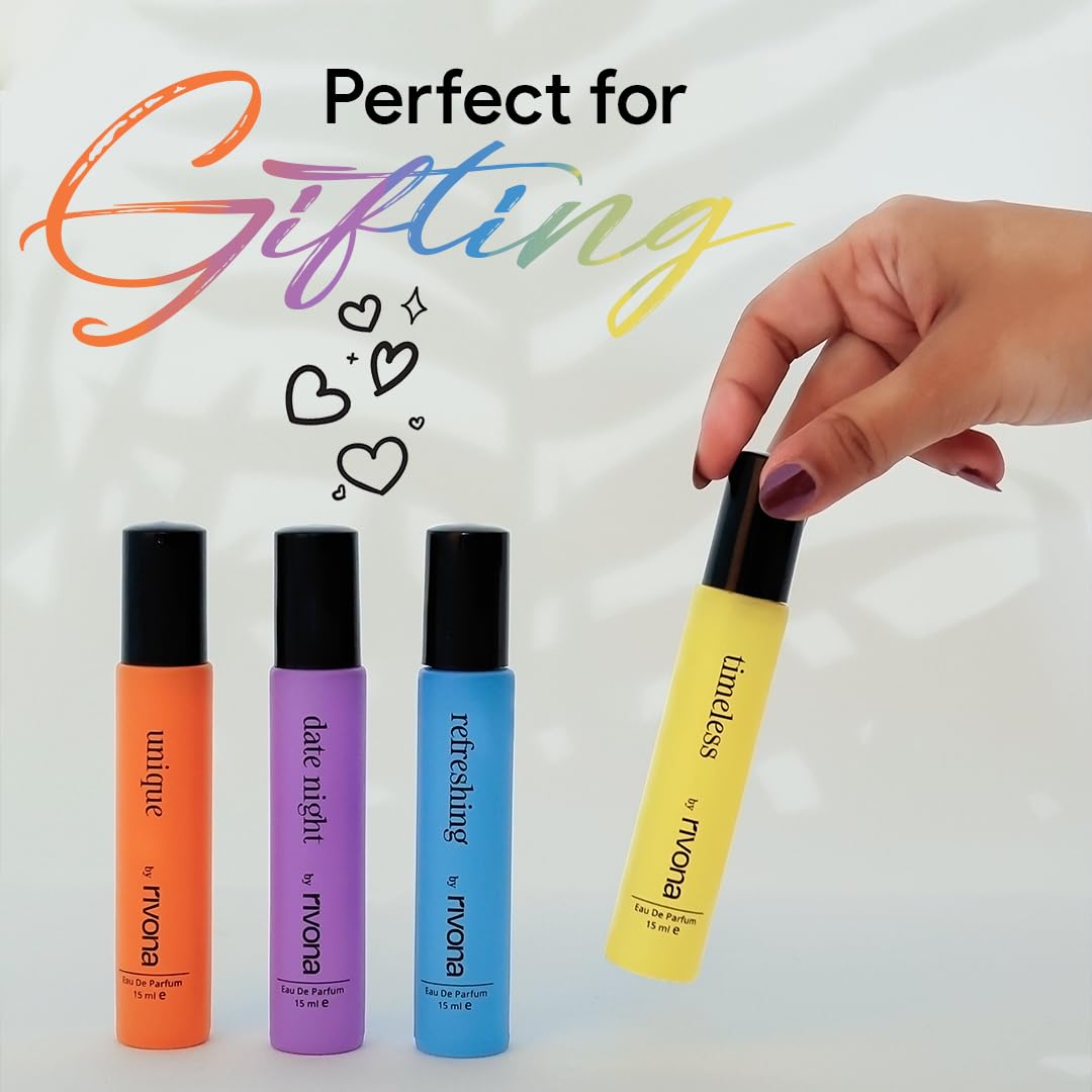 RIVONA NATURALS Versatile Unisex Floral Perfume Gift Set Of 4x15ml For Unisex, Premium Long-Lasting Liquid Fragrance