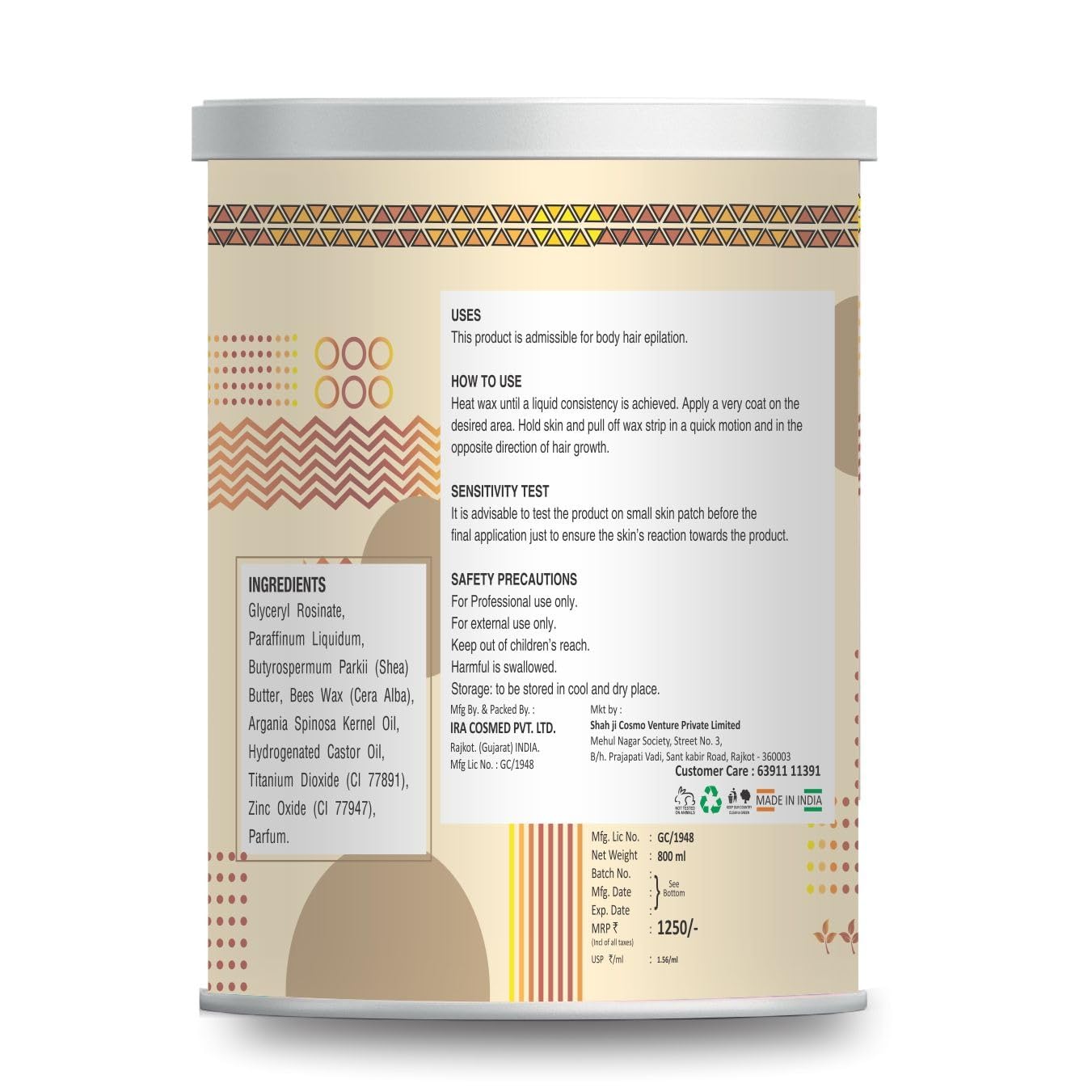 Ayres Professionals White Chocolate Liposoluble Painless Hair Removal Wax For Men & Women| Quick & Easy Tan Removal Waxing for Dy Skin| (800ml)