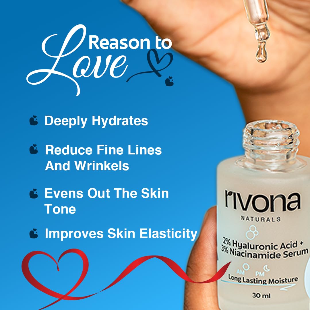 Rivona Naturals Hyaluronic Acid & Niacinamide Serum -Glowing Skin | Daily Hydrating & Skin Nourishment Face Serum For Women & Men | Dermatologically Tested,Cruelty Free 30 ml