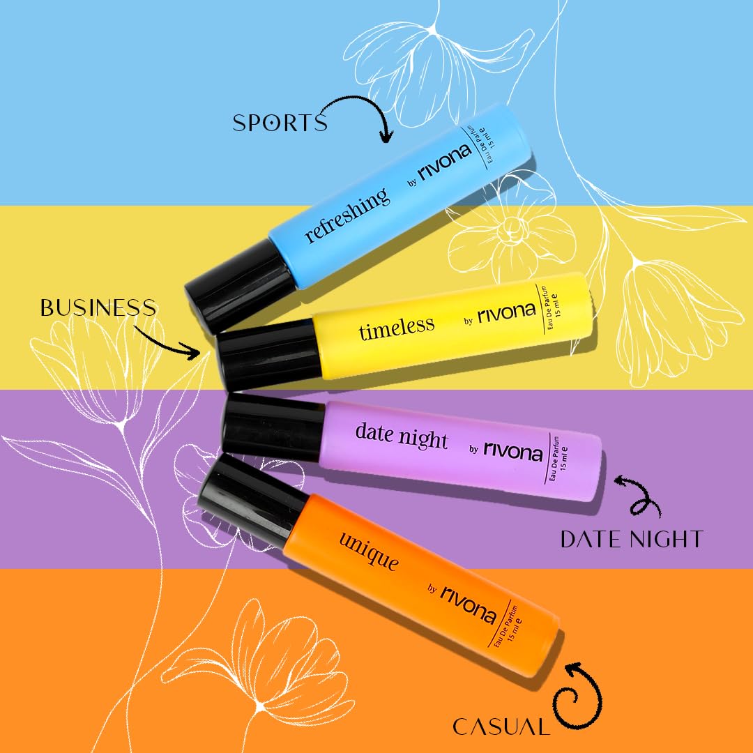 RIVONA NATURALS Versatile Unisex Floral Perfume Gift Set Of 4x15ml For Unisex, Premium Long-Lasting Liquid Fragrance