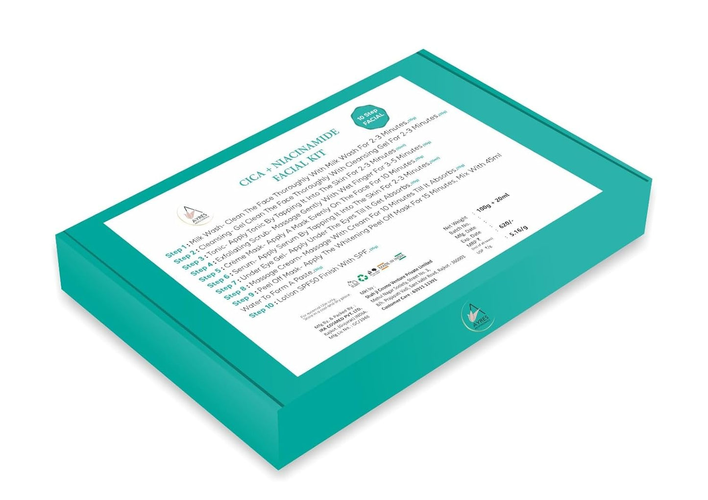 Ayres Professionals Cica+ Niacinamide Blemis Control Facila Kits ,10 Step| Brightens, Soothes & Deeply Hydrates the Skin | Repairs Skin BarrierTypes, For Women & Men.
