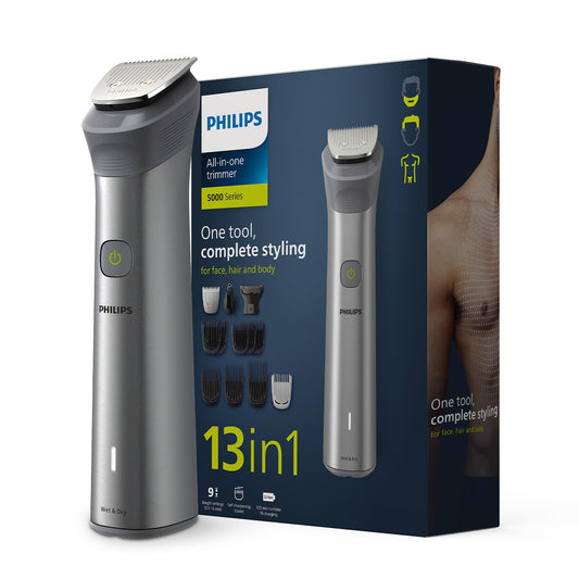Philips Men's Trimmer | Skin Safe Grooming I 13-in-1 Essential Body Kit - Body, Face I 120 min runtime I 5 min Quick Charge MG5930/65