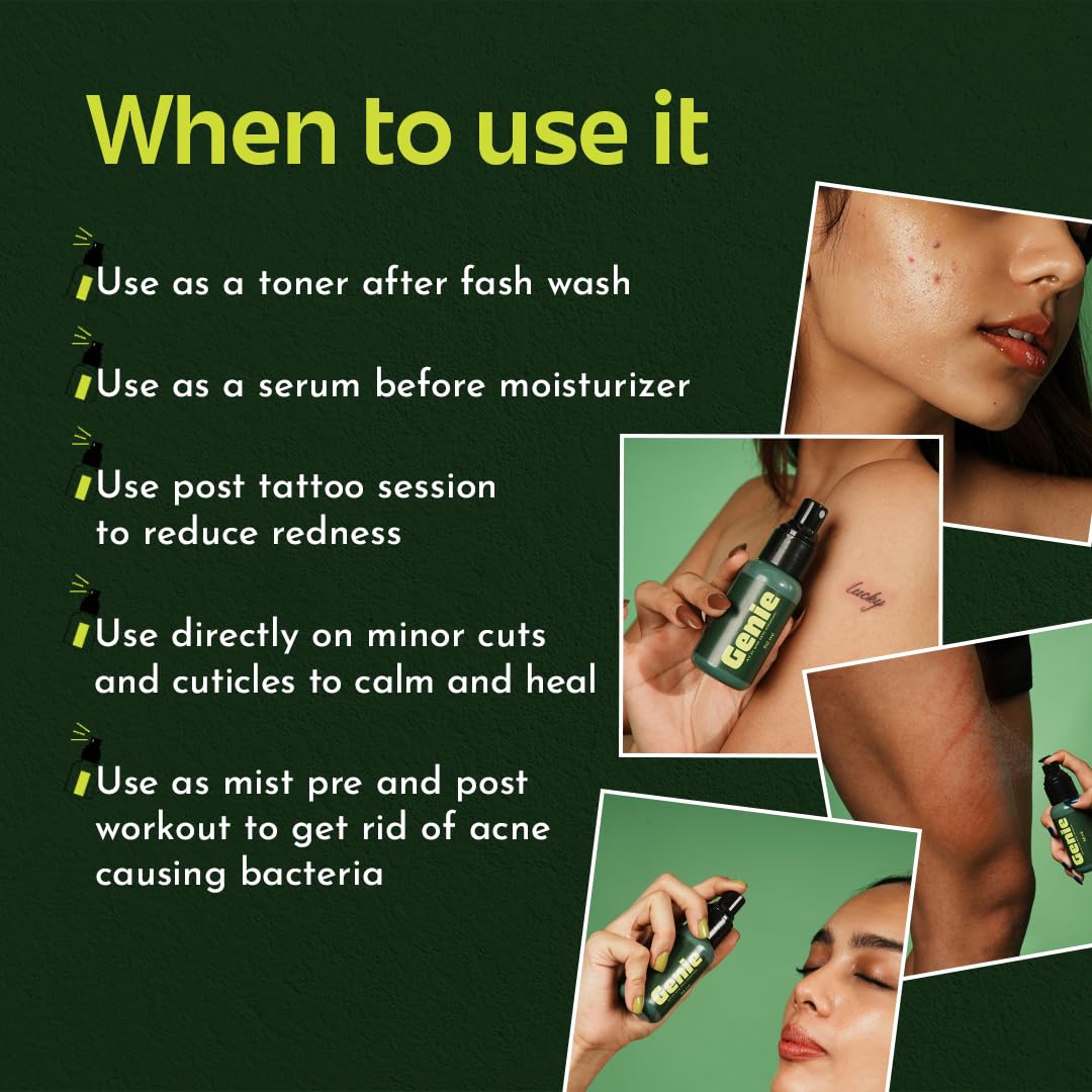 Rivona Genie Hypochlorous acid spray l Soothing Anti-bacterial & Anti-inflammatory toner l With rose water l Alcohol & Fragrance-free l Multipurpose Face & Body Spray | Gentle and safe Sensitive, Irritated, Or Acne-Prone Skin - 50ml