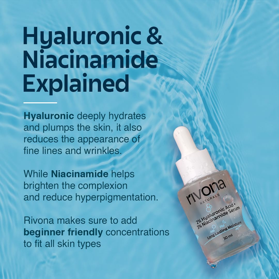 Rivona Naturals Hyaluronic Acid & Niacinamide Serum -Glowing Skin | Daily Hydrating & Skin Nourishment Face Serum For Women & Men | Dermatologically Tested,Cruelty Free 30 ml
