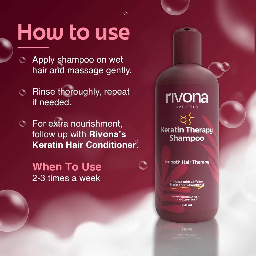 Rivona Naturals Keratin Therapy Shampoo, For Intense Damaged Hair Repair l Keratin Protein + Argan Oil nourishes dry hair| For Dry, Damaged and frizzy hair 250 ml
