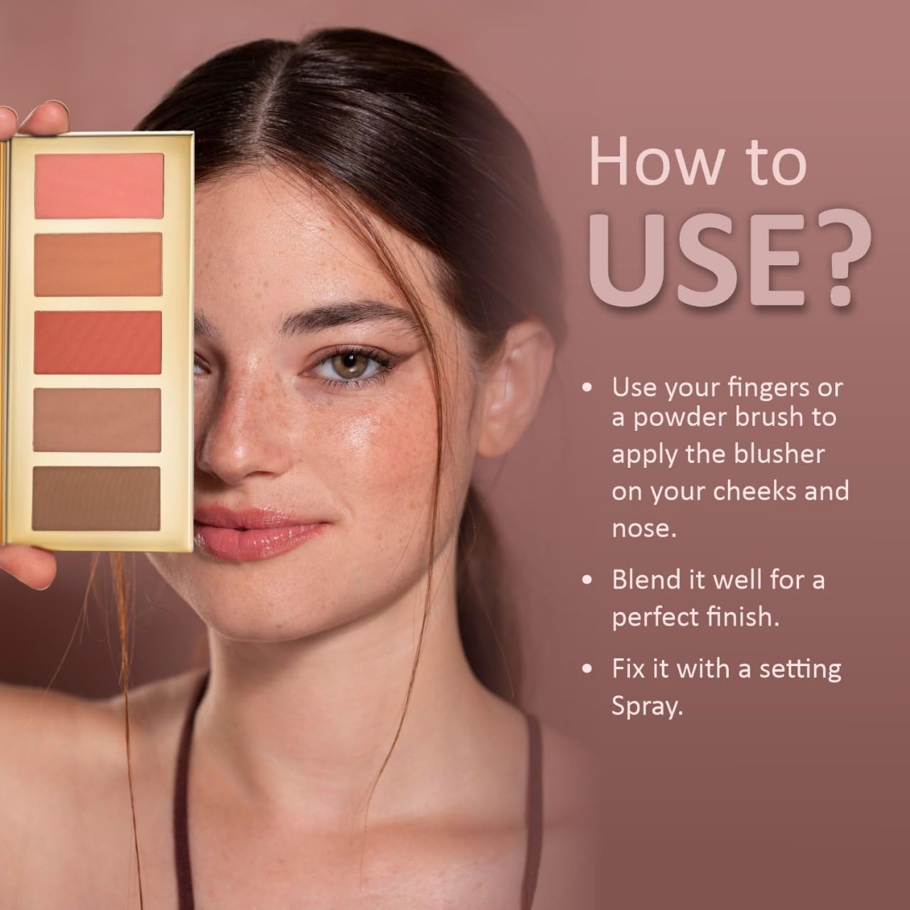JustGold Artist Blusher Palette for Makeup, Highly Pigmented and Long Lasting with matte and shimmer shade