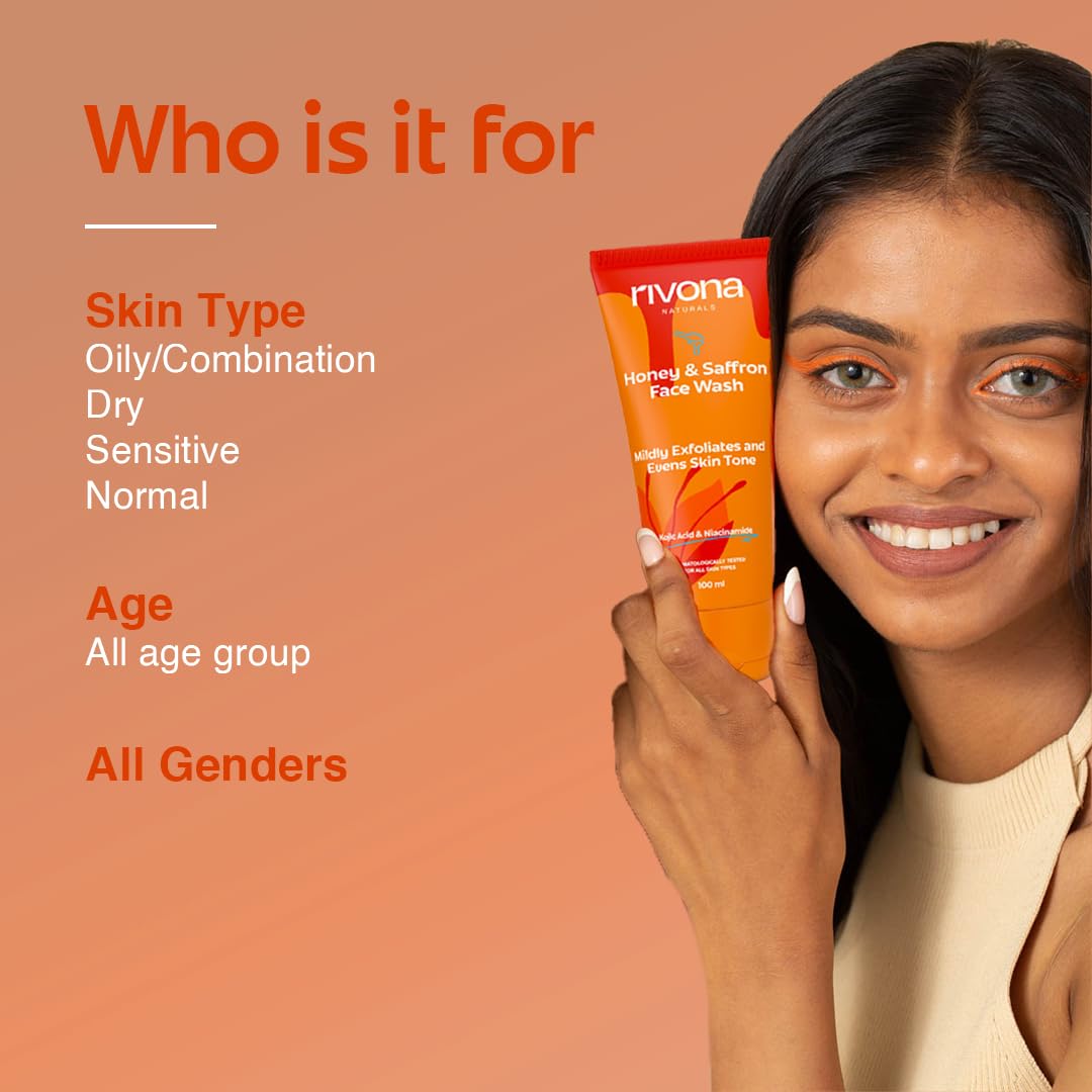 Rivona Naturals Honey & Saffron, brightening facewash with Niacinamide, Kojic Acid l Daily Gentle Face Cleanser For All Skin Types 100gm