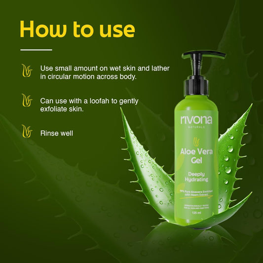 Rivona Naturals 99% Pure & Organic Aloe Vera Gel for Face, Skin and Hair with Neem | Aloe Vera + Neem | Magical Gel for Multi usage | For Men & Women |All Skin types