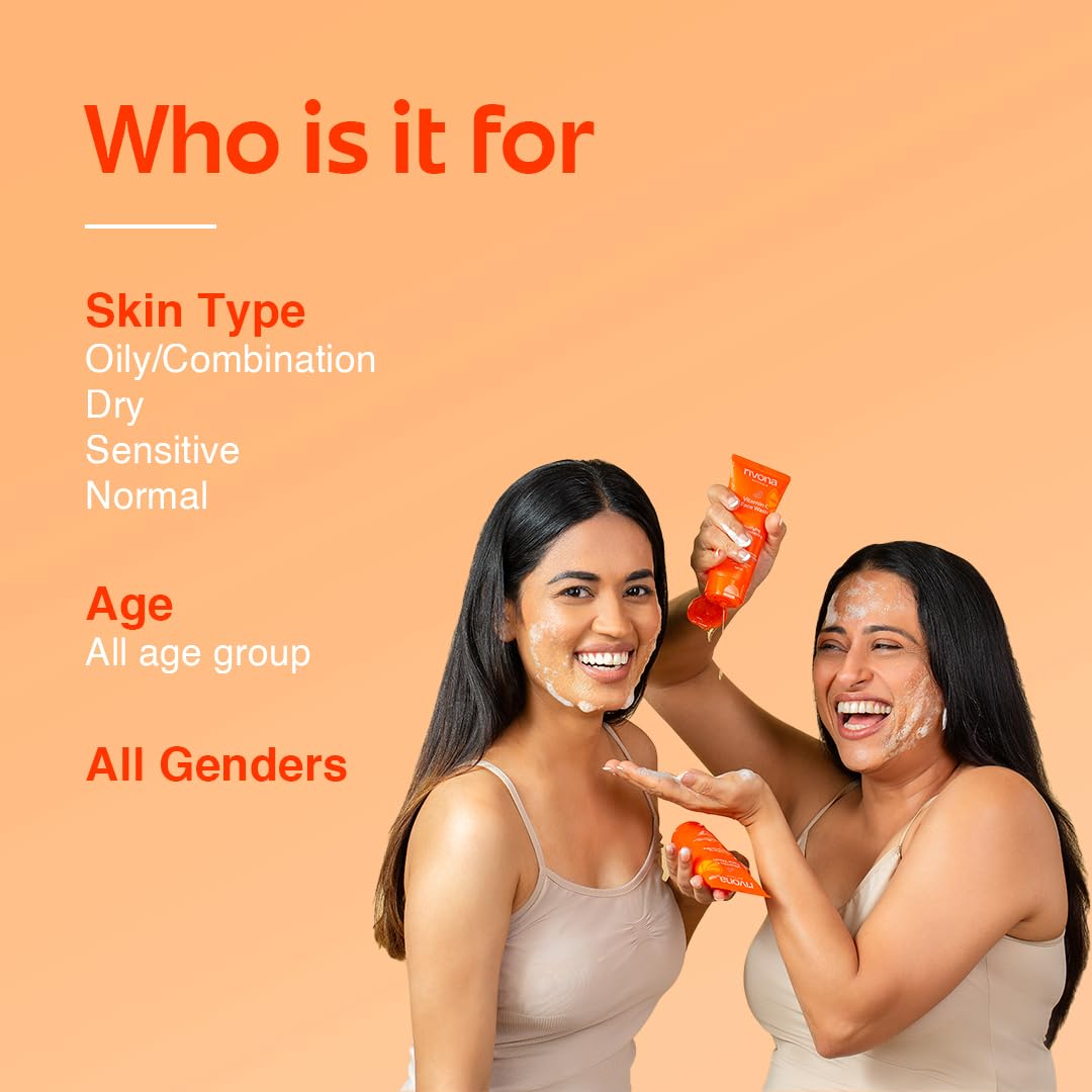 Rivona Naturals Vitamin C Face Wash With Niacinamide & Orange, Kakadu plum| For Women & Men 100ml- Toxin-Free & Oil-Free Face Wash for Acne-Prone, Dry & Oily Skin