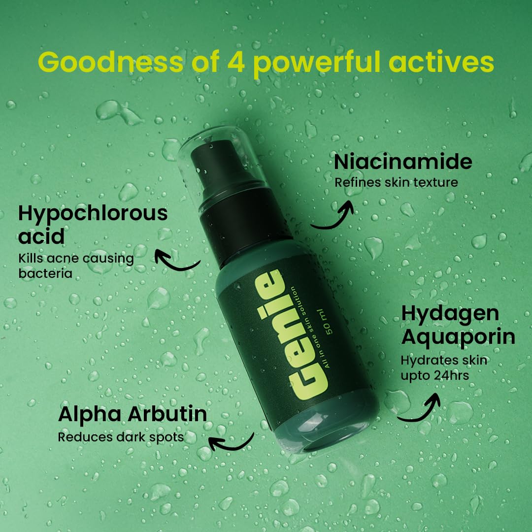 Rivona Genie Hypochlorous acid spray l Soothing Anti-bacterial & Anti-inflammatory toner l With rose water l Alcohol & Fragrance-free l Multipurpose Face & Body Spray | Gentle and safe Sensitive, Irritated, Or Acne-Prone Skin - 50ml