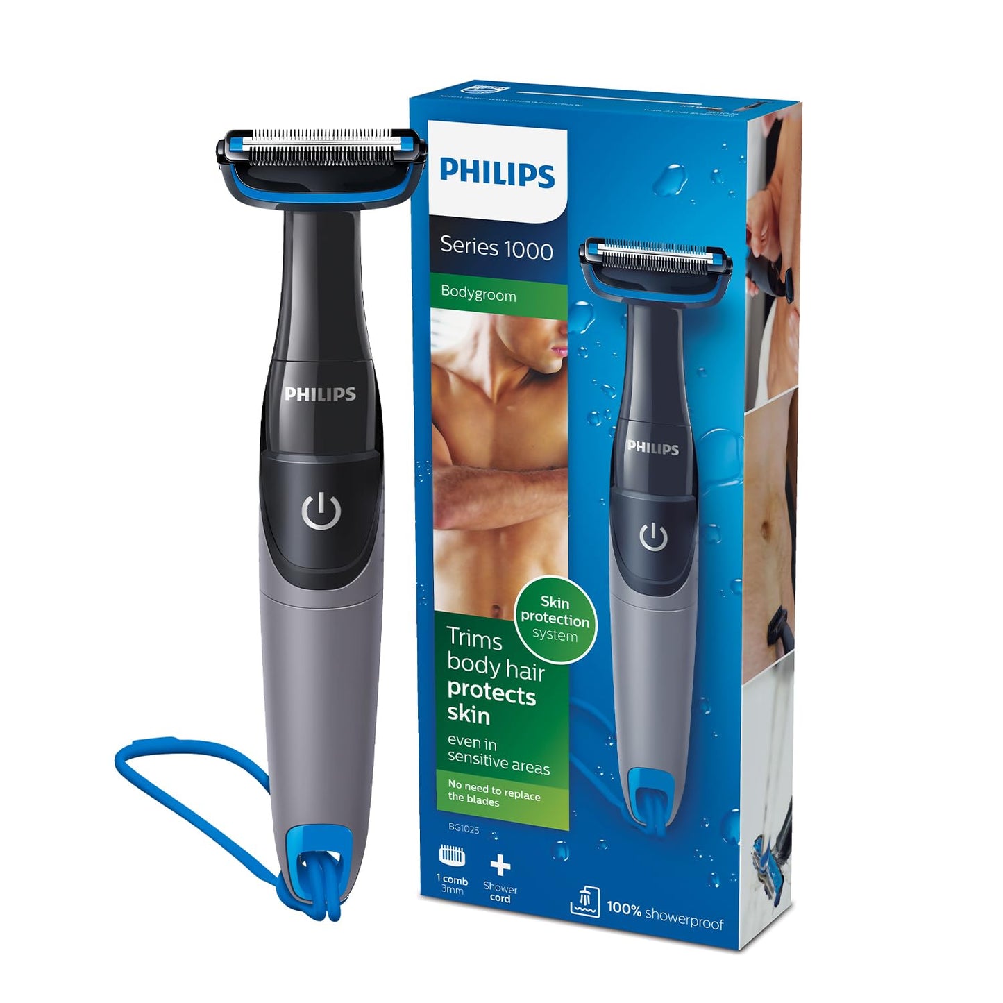 PHILIPS Bg1025/15 Showerproof Battery Powered Body Groomer Shaver For Men, Safe For All Body Areas, Including Private Parts, Black