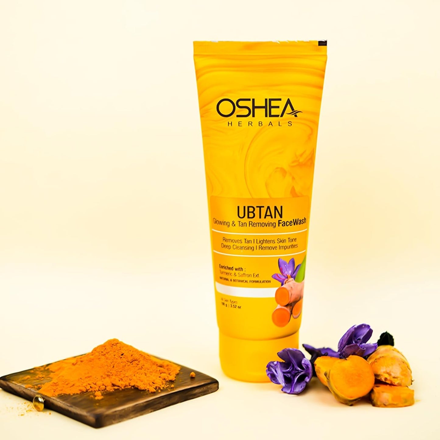 Oshea Herbals Ubtan Glowing & Tan Removing Facewash for All Skin Types | Removes Tan, Impurities & Lightens Skin Tone with Deep Cleansing | Enriched with Turmeric & Saffron Extracts 100g