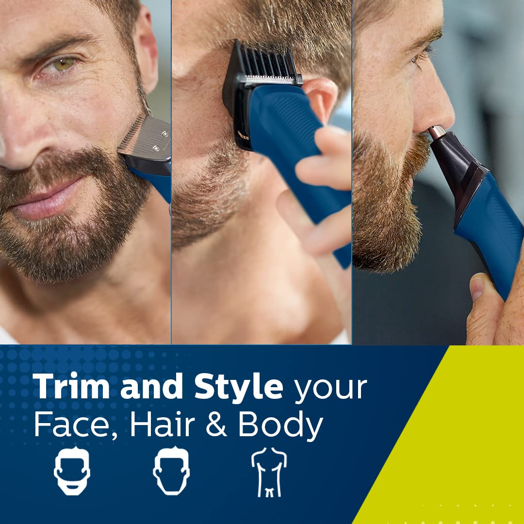 PHILIPS MG7707/15, 12-in-1 All-in-1 Trimmer. Power Adapt Technology For Recise Trimming Grooming Kit 120 min Runtime 11 Length Settings (Blue, Black)