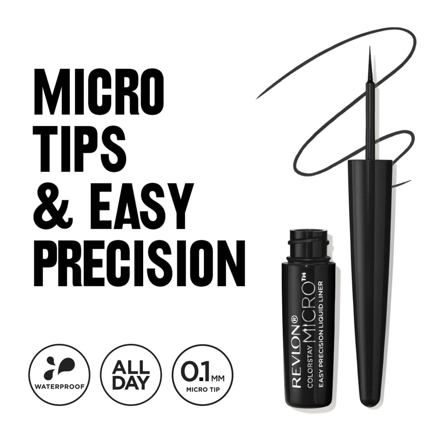 REVLON Colorstay Micro Easyprecision Liquid Liner, 24HRS, Waterproof, Smudge-proof, Extreme Precision longwear liquid that is easy to use and easy to remove, Blackout (301)