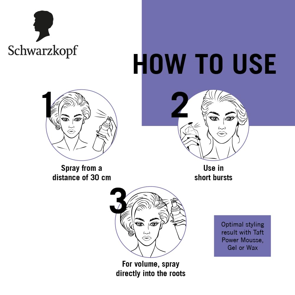 Schwarzkopf TAFT Ultimate Hair Spray For Hair With Crystal Shine | Hold 5+ For 72H hold | Protects From Wind And Humidity | No Stickiness | Easy To Brush Out | For Salon Like Finish - 250Ml