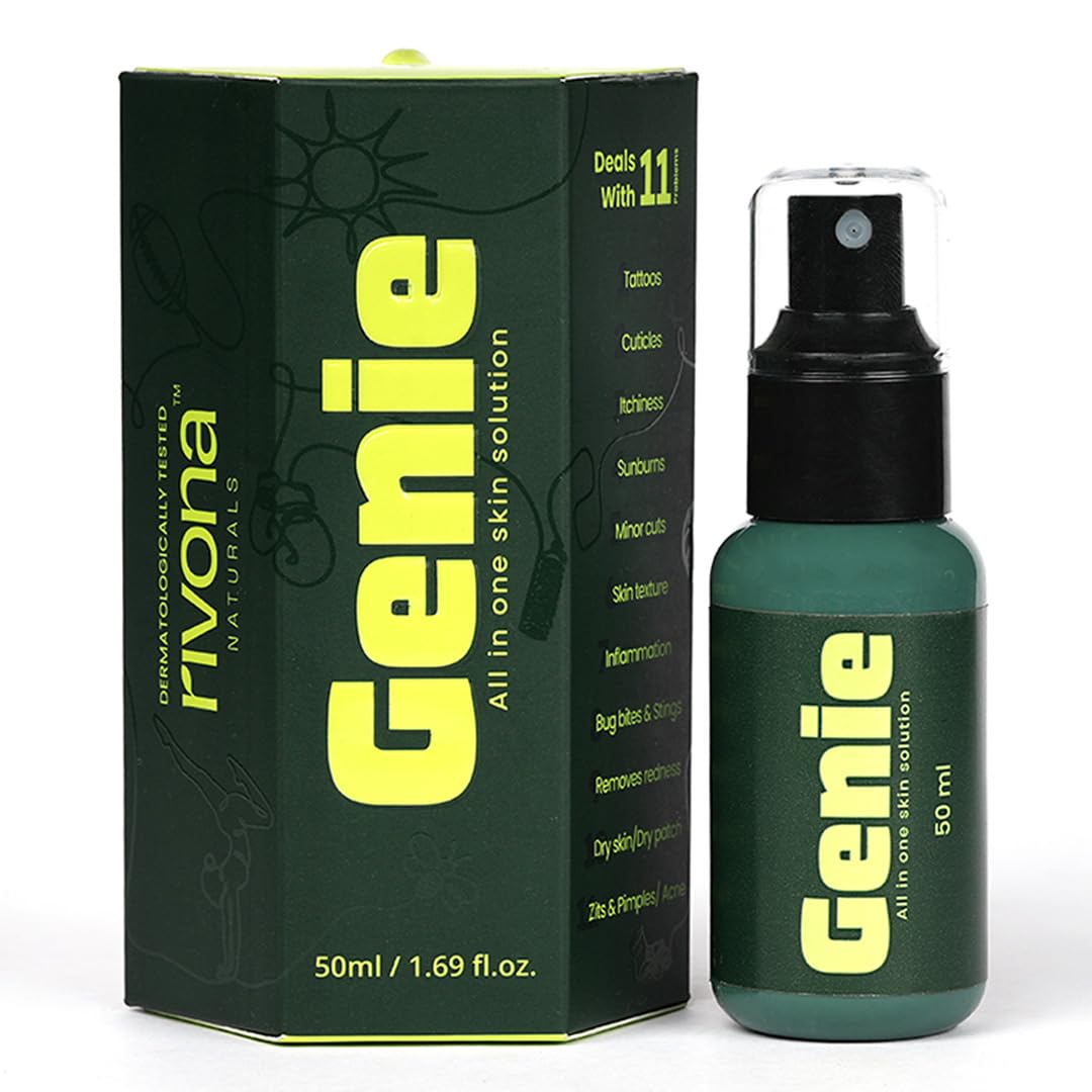 Rivona Genie Hypochlorous acid spray l Soothing Anti-bacterial & Anti-inflammatory toner l With rose water l Alcohol & Fragrance-free l Multipurpose Face & Body Spray | Gentle and safe Sensitive, Irritated, Or Acne-Prone Skin - 50ml