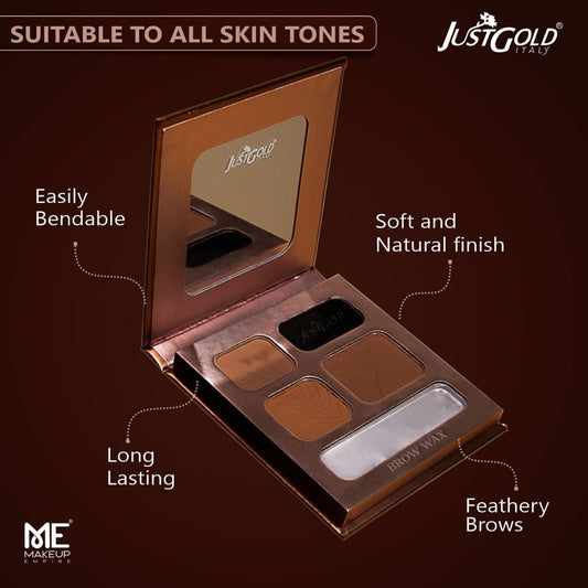 Justgold Browartist Palette Fill, Set and Shape | Soft Powder Texture with Buildable Coverage | Naturally Redefines Brows | 4 Powders + 1 Wax