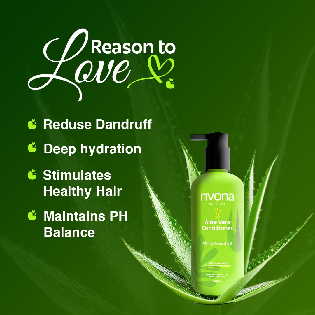 RIVONA NaturalS Aloe Vera Conditioner | + Neem |Anti Frizz And Smoothening | For Men & Women | All Hair Types | 250 ml