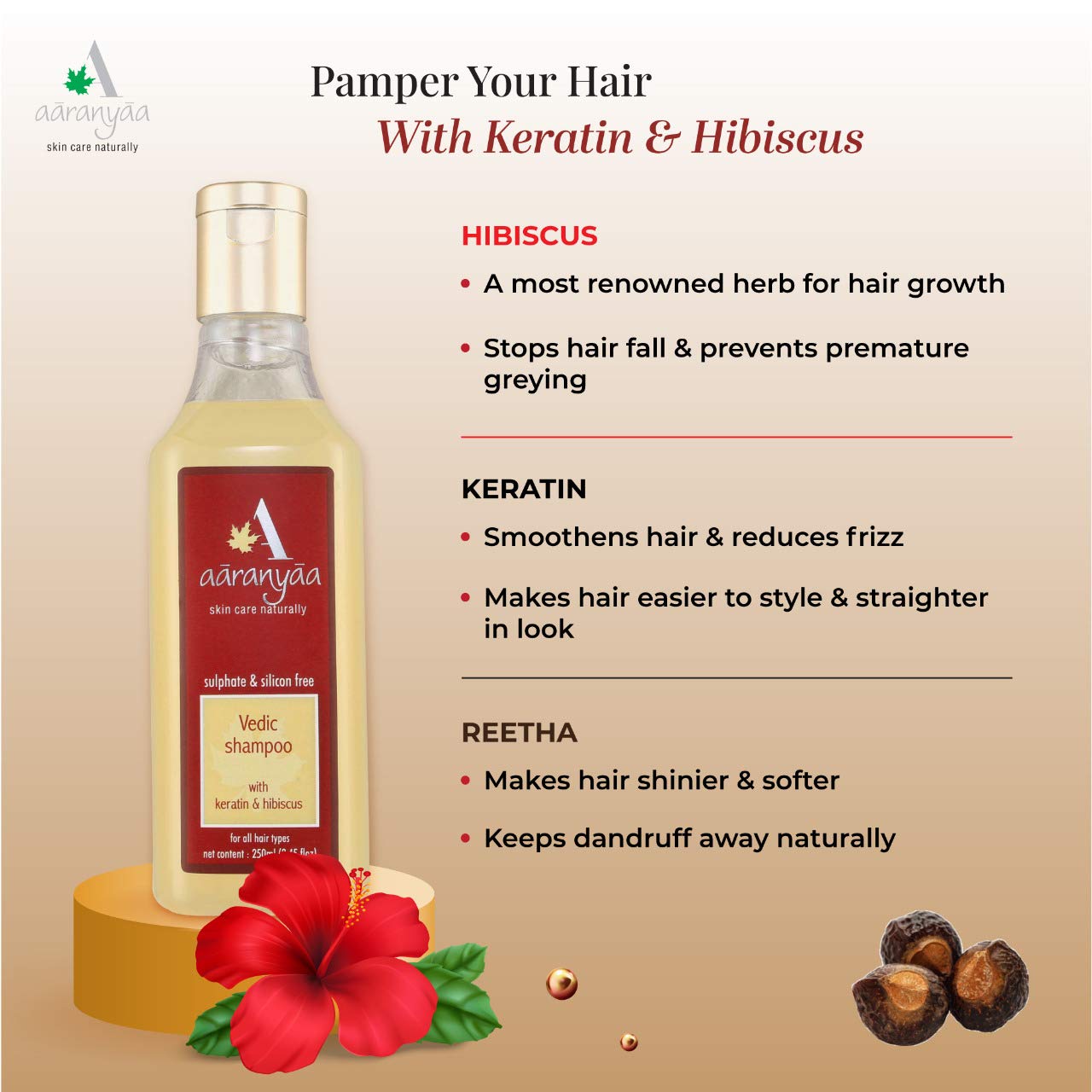 Aaranyaa Vedic Shampoo With Keratin & Hibiscus Oil (250ml)