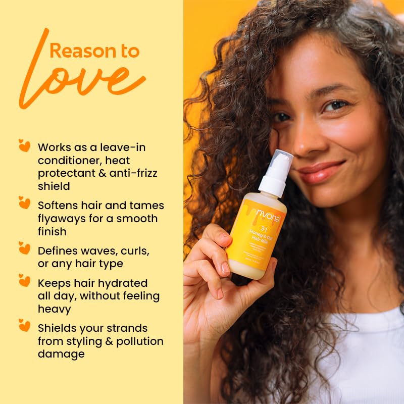 Rivona Naturals Honey & Oat Hair Milk | 3-in-1 Weightless Leave-In Conditioner + Heat Protectant + Anti-Frizz Cream | Silicone-Free | Adds Shine & Moisture | For Curly, Wavy & Frizzy Hair | 100ml