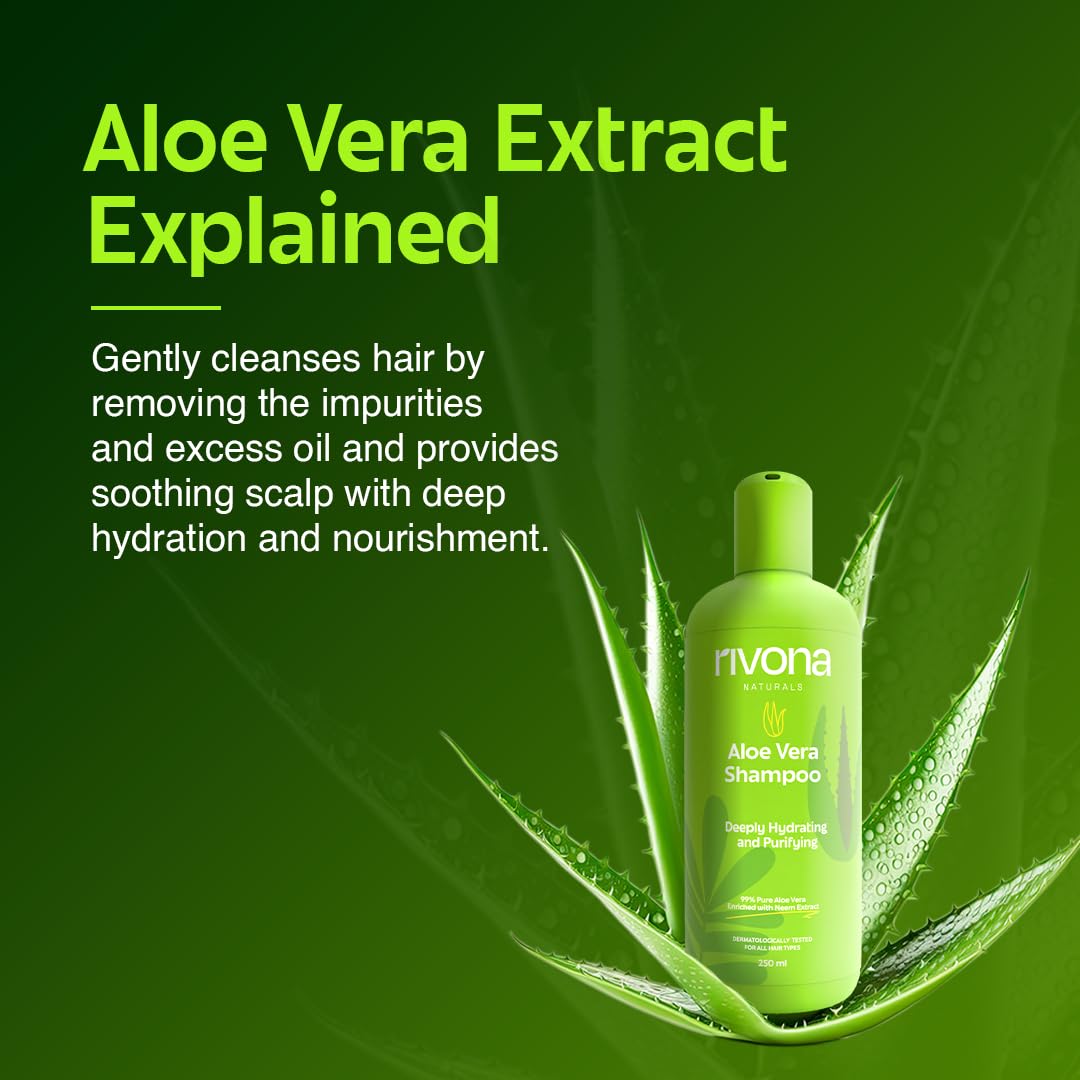 Rivona Naturals 99% Silky & Stronger Aloe vera & Neem Hair Shampoo, For Damaged, Dry and Frizzy Hair - No Parabens & Silicones - 250 ML