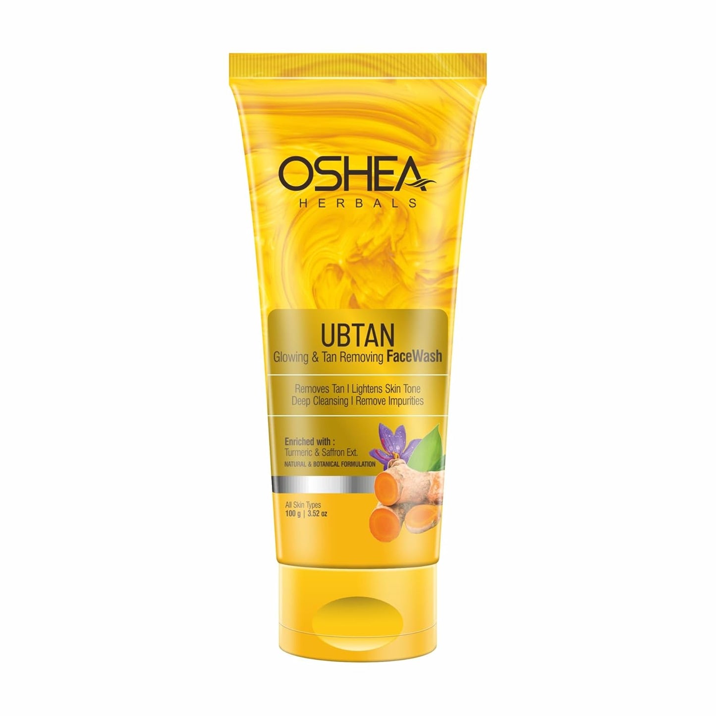 Oshea Herbals Ubtan Glowing & Tan Removing Facewash for All Skin Types | Removes Tan, Impurities & Lightens Skin Tone with Deep Cleansing | Enriched with Turmeric & Saffron Extracts 100g