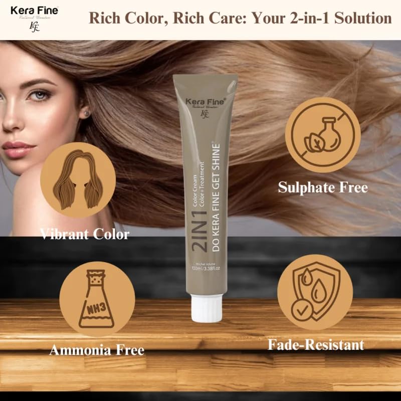 KERA FINE 2 IN 1 HAIR COLOR CREAM | 2-IN-1 FORMULA PROFESSIONAL HAIR COLOR (MEDIUM BROWN )NO.4,