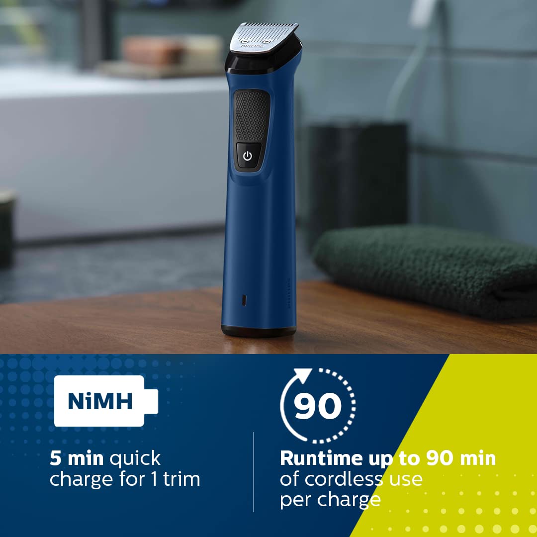 PHILIPS MG7707/15, 12-in-1 All-in-1 Trimmer. Power Adapt Technology For Recise Trimming Grooming Kit 120 min Runtime 11 Length Settings (Blue, Black)