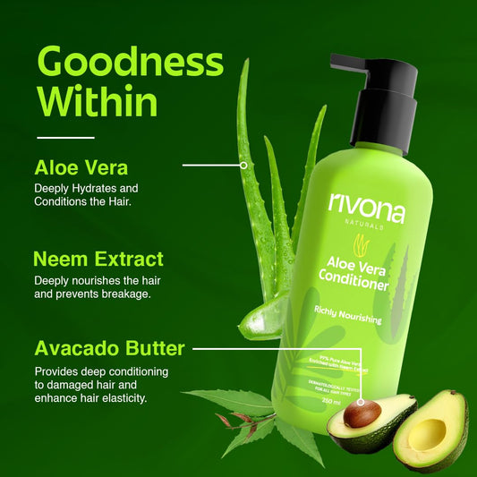 RIVONA NaturalS Aloe Vera Conditioner | + Neem |Anti Frizz And Smoothening | For Men & Women | All Hair Types | 250 ml