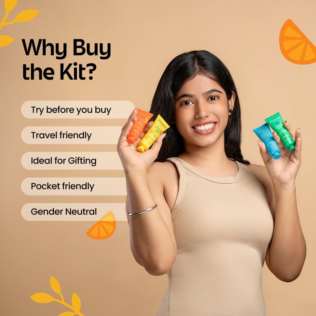 Rivona Naturals Skincare Travel Kit PO4 | Sunscreen UV protection, Face wash, Face cream, Cleansing balm | For Men & Women |100% Vegan, Natural, Cruelty free | All skin types