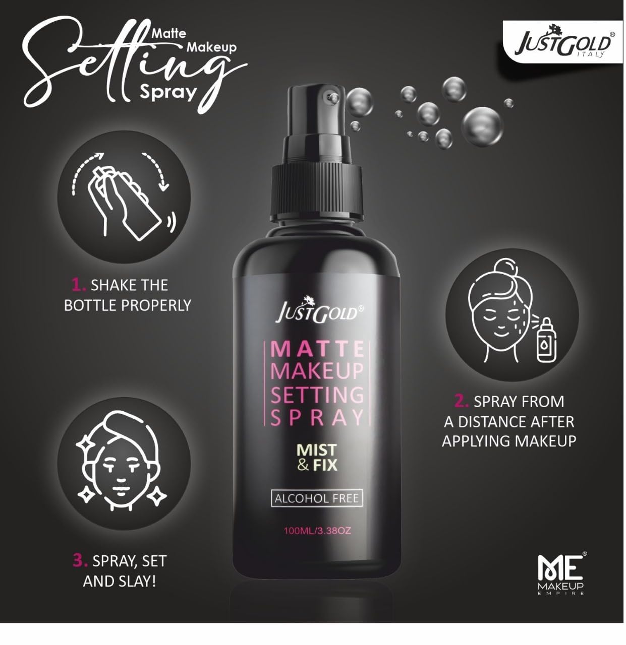 JustGold Matte Makeup Setting Spray Mist and Fix Alcohol Free 100ml