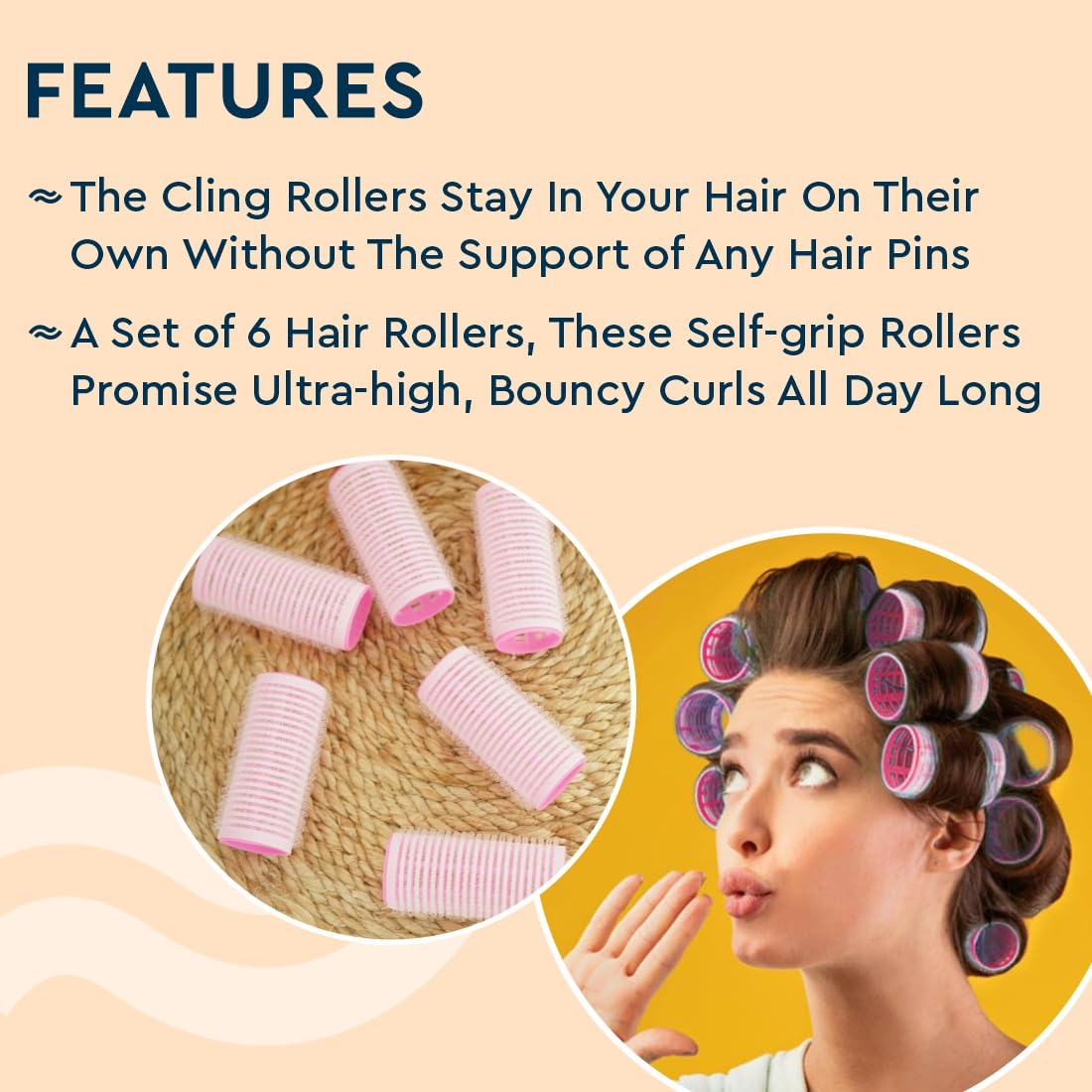GUBB Hair Roller Curlers Medium - Set of 6 Pink Hair Curlers - Easy-to-Use Hair Rollers for Effortless Styling and Gorgeous Curls