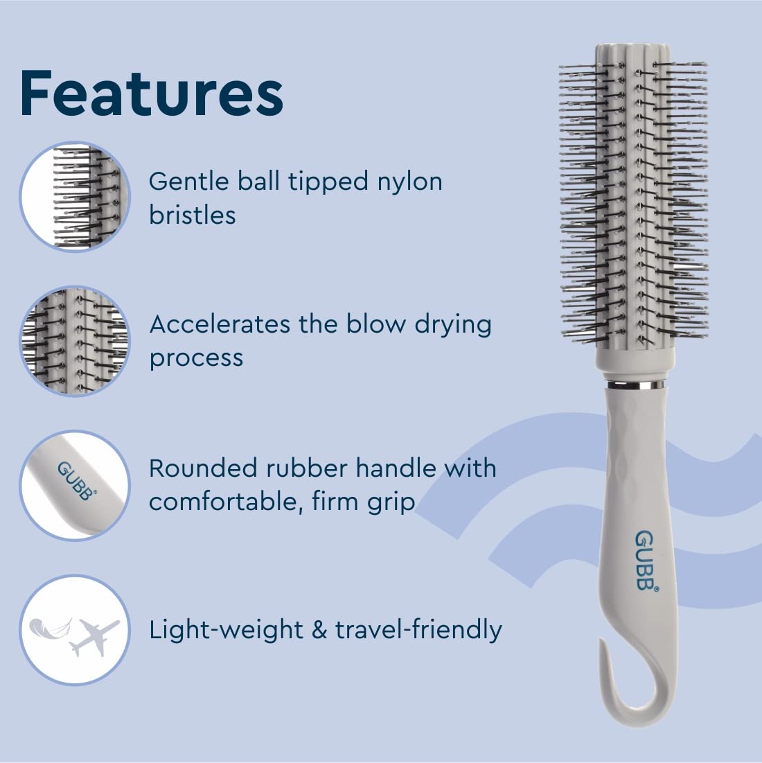 GUBB Serenity Hues Round Hair Brush For Blow Drying & Hair Styling: Perfect Tool for Efficient Blow Drying, Adding Curls, Waves & Volume